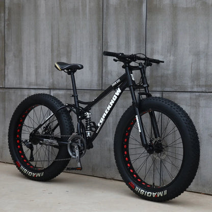 Fat Tire Mountain Bike – 4.0" Wide Tires, Soft-Tail Frame, Double Disc Brakes, 7–27 Speed, 24" or 26" Wheel, Unisex