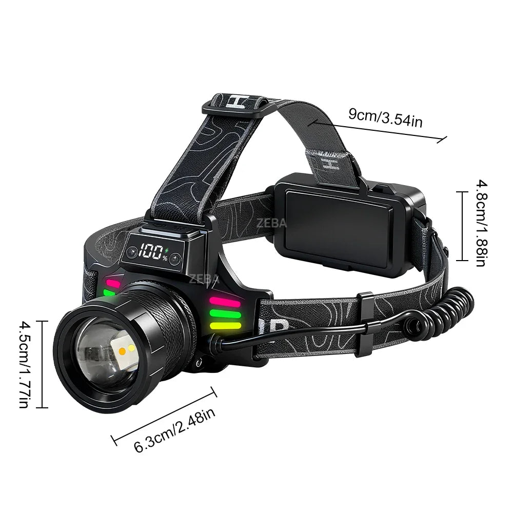 Super Bright Headlamp Dual Laser Motion Sensor Headlight 18650 USB Rechargeable Torch Yellow Light for Fog Night Running Fishing