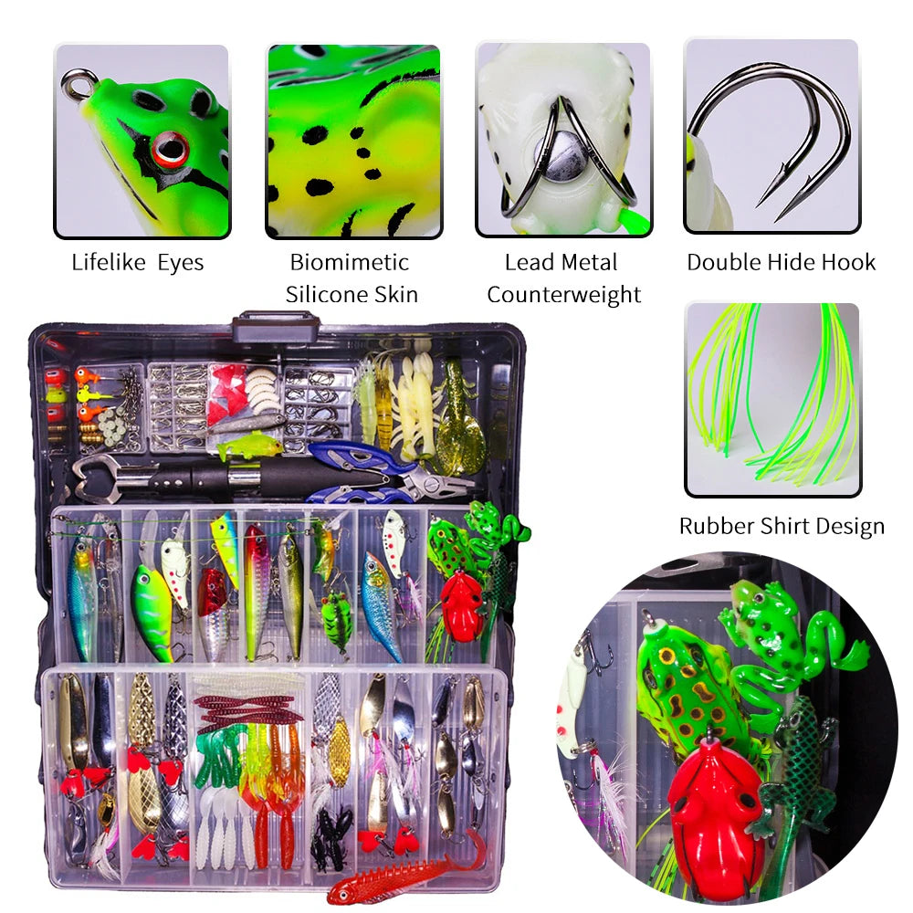Big Mixed Fishing Lure Set Soft Hard Bait Kit Artificial Bionic Minnow Swing Metal Jig Spoon