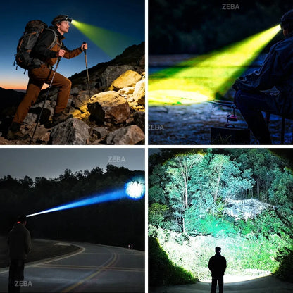 Super Bright Headlamp Dual Laser Motion Sensor Headlight 18650 USB Rechargeable Torch Yellow Light for Fog Night Running Fishing