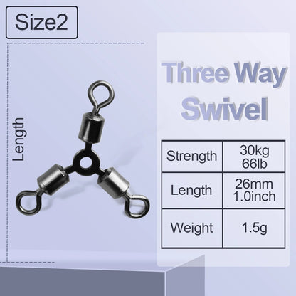 Three-Way Swivels – Stainless Steel | Black Chrome | 7 Sizes | Bottom Rig &amp; Break-Away Leader | 15, 30 &amp; 60 Pack