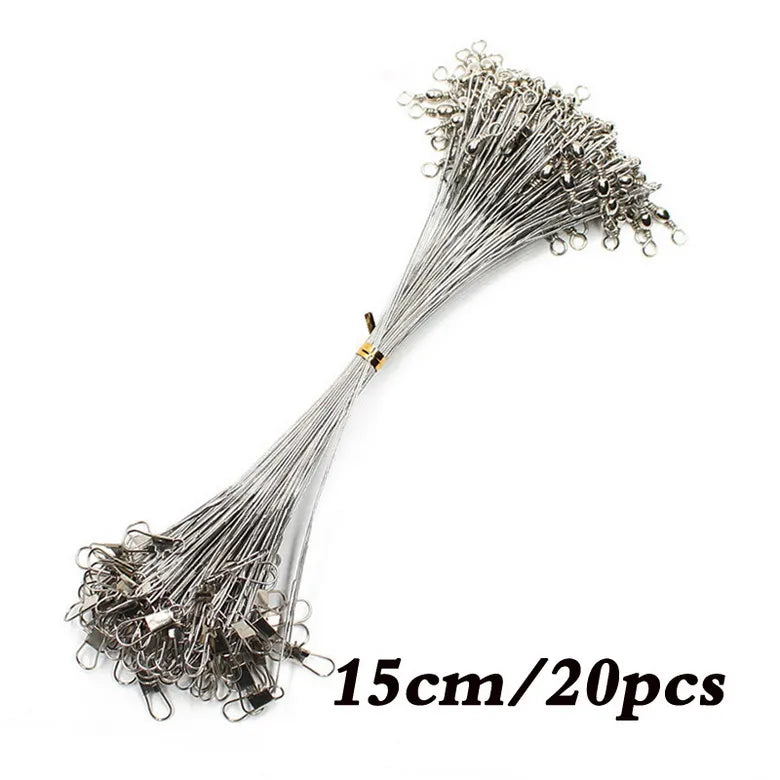 Anti Bite Steel Fishing Line Steel Wire Leader With Swivel Fishing ,  Leash Fishing Wire 15cm 20cm  30cm