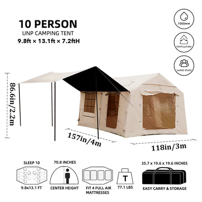 SENLEETO Inflatable Camping Tent – 6-8 Person, 129 sq ft with Canopy, Stove Jack &amp; Pump