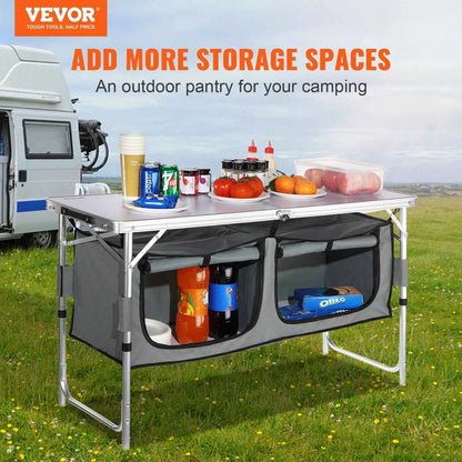 Folding Camping Kitchen Table – 3 Adjustable Heights | MDF Top 47.2" | Aluminum Frame | Quick Setup | No Tools