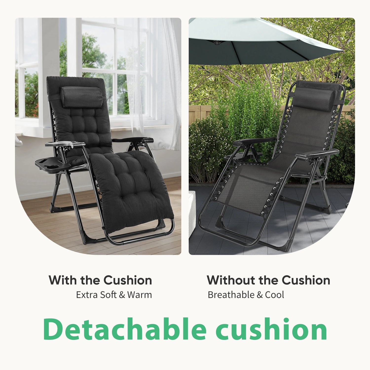 Zero Gravity Recliner Chair – Folding Outdoor Lounge Chair with Cushion, Cup Holder &amp; Headrest