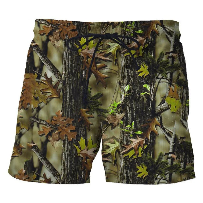 3D Camo Leaf Print Athletic Shorts – Quick-Dry Breathable Loose Fit | Unisex | S–6XL | Outdoor &amp; Fitness