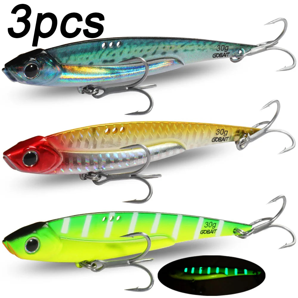 GOBAIT Metal VIB Fishing Lure Kit – 20g, 25g &amp; 30g | Holographic Laser Skin | Treble Hook | Sea, Pike &amp; Bass