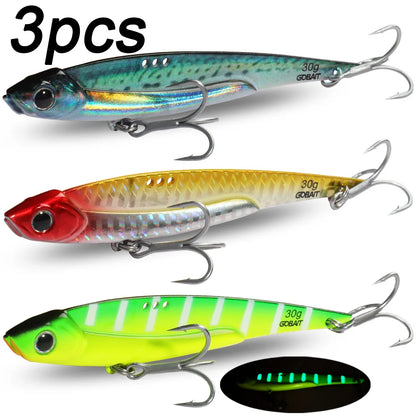 GOBAIT Metal VIB Fishing Lure Kit – 20g, 25g &amp; 30g | Holographic Laser Skin | Treble Hook | Sea, Pike &amp; Bass