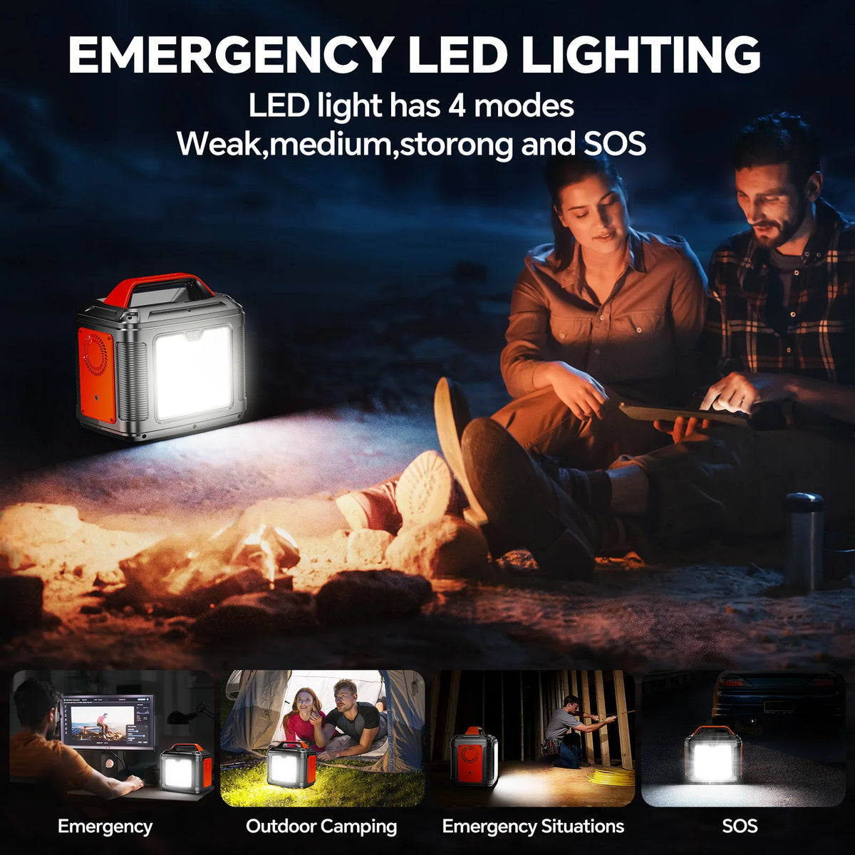 300W Portable Power Station + 60W Solar Panel – 296Wh Solar Generator with 13 Output Ports &amp; LED Light (SBAOH P302)