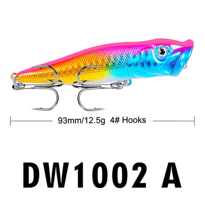 Popper Lure Topwater Fishing Bait – 93mm/12.5g Hard Bait Artificial Wobbler Plastic Fishing Tackle