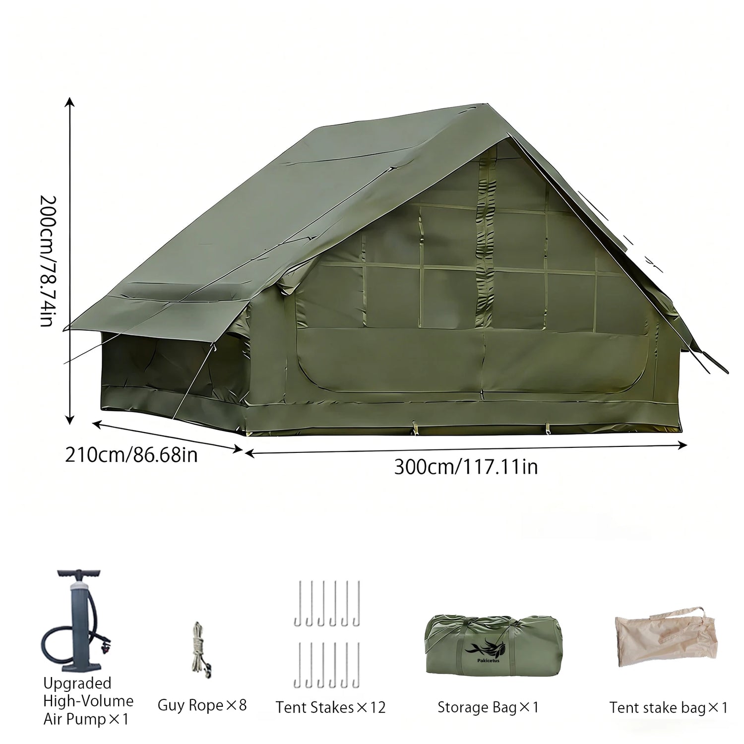 PAKICETUS Inflatable Camping Tent – 4 to 8 Person, Waterproof, 4-Season with Windows