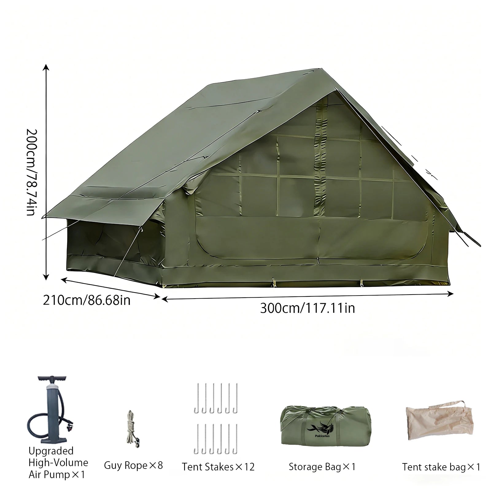 PAKICETUS Inflatable Camping Tent – 4 to 8 Person, Waterproof, 4-Season with Windows