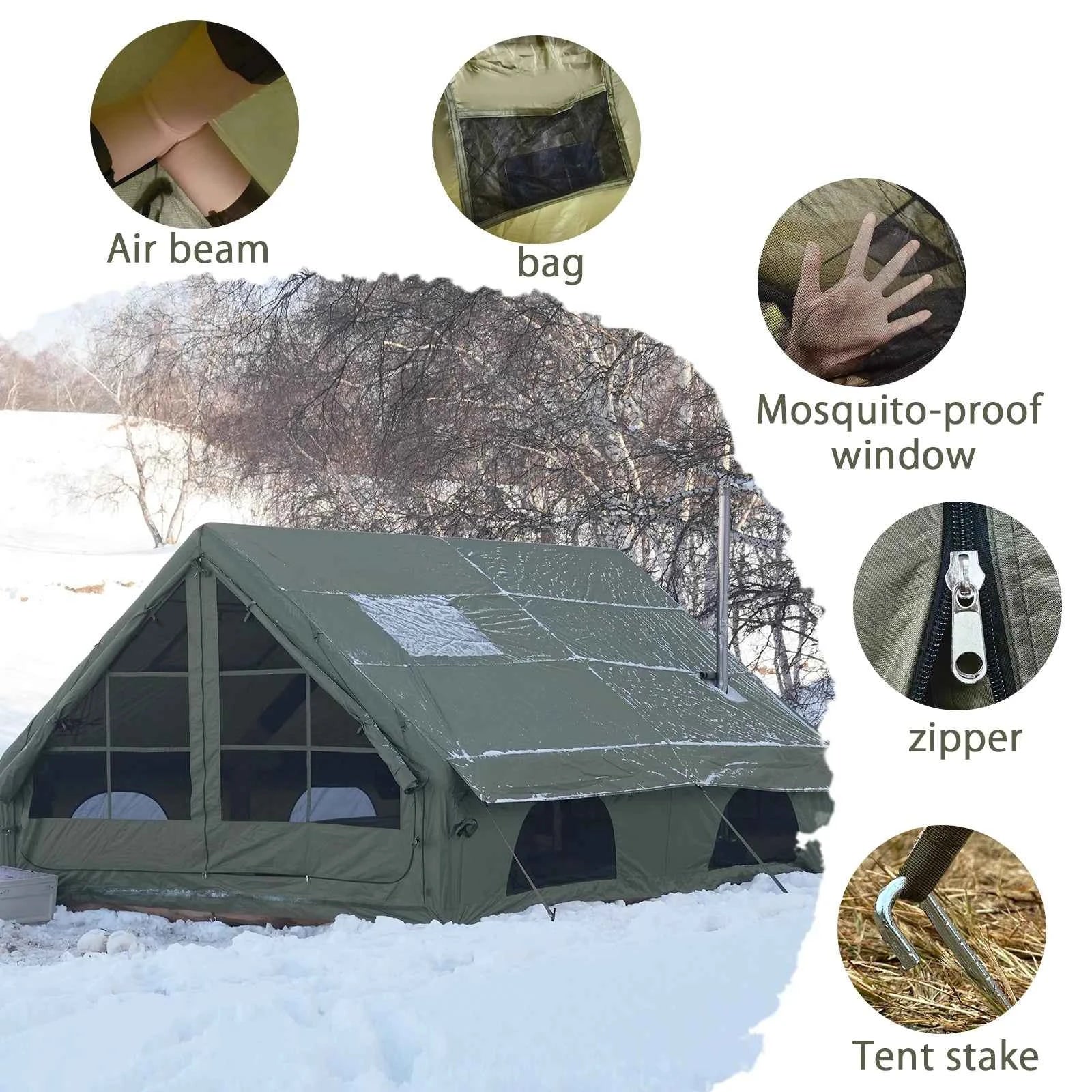 PAKICETUS Inflatable Camping Tent 4-8 People with Windows Portable Water-Resistant Camping Tent