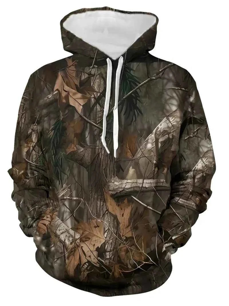Unisex 3D Leaves Camo Hoodie – Oversized Harajuku Pullover