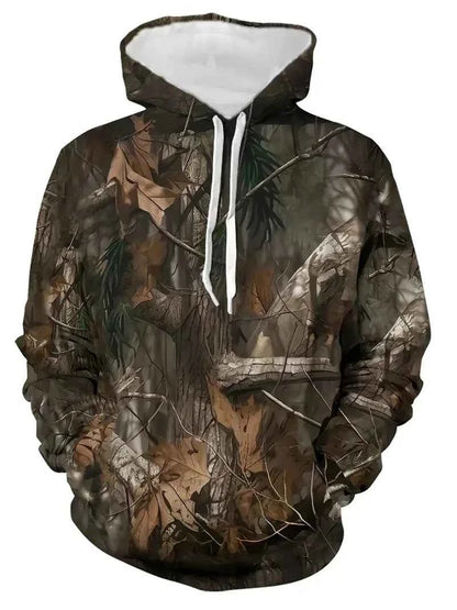 Unisex 3D Leaves Camo Hoodie – Oversized Harajuku Pullover