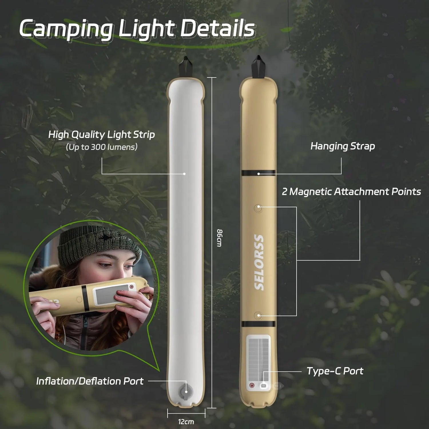 SELORSS Solar Camping Lantern, Portable Camping Light Waterproof