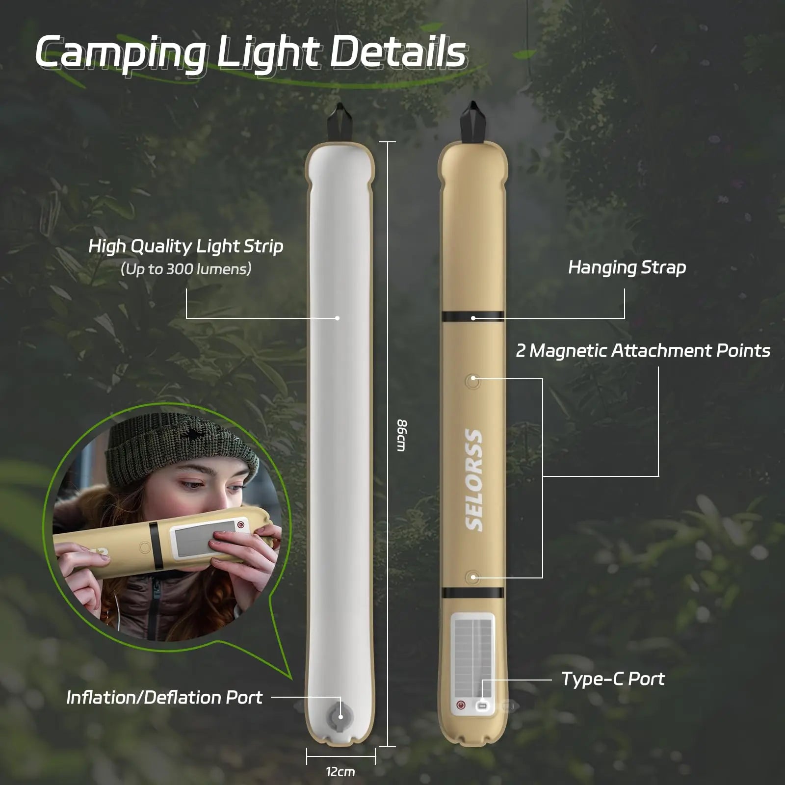 SELORSS Solar Camping Lantern, Portable Camping Light Waterproof
