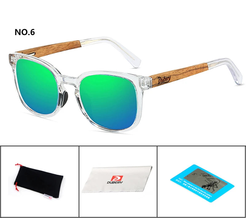 DUBERY Natural Wood Polarized Sunglasses – UV400 Rectangle Frame for Men