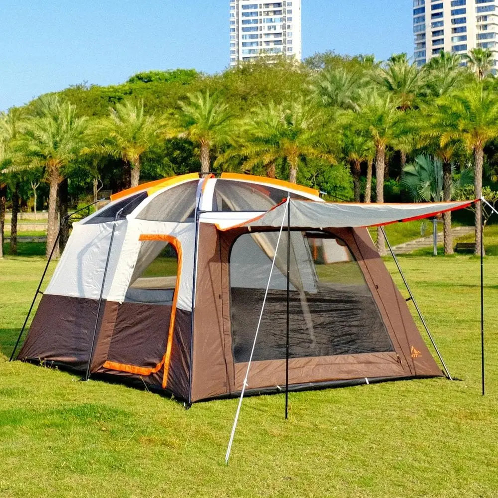 Spacious 6-14 Person Family Cabin Tent with 3 Doors &amp; 3 Mesh Windows for Waterproof Outdoor Adventures