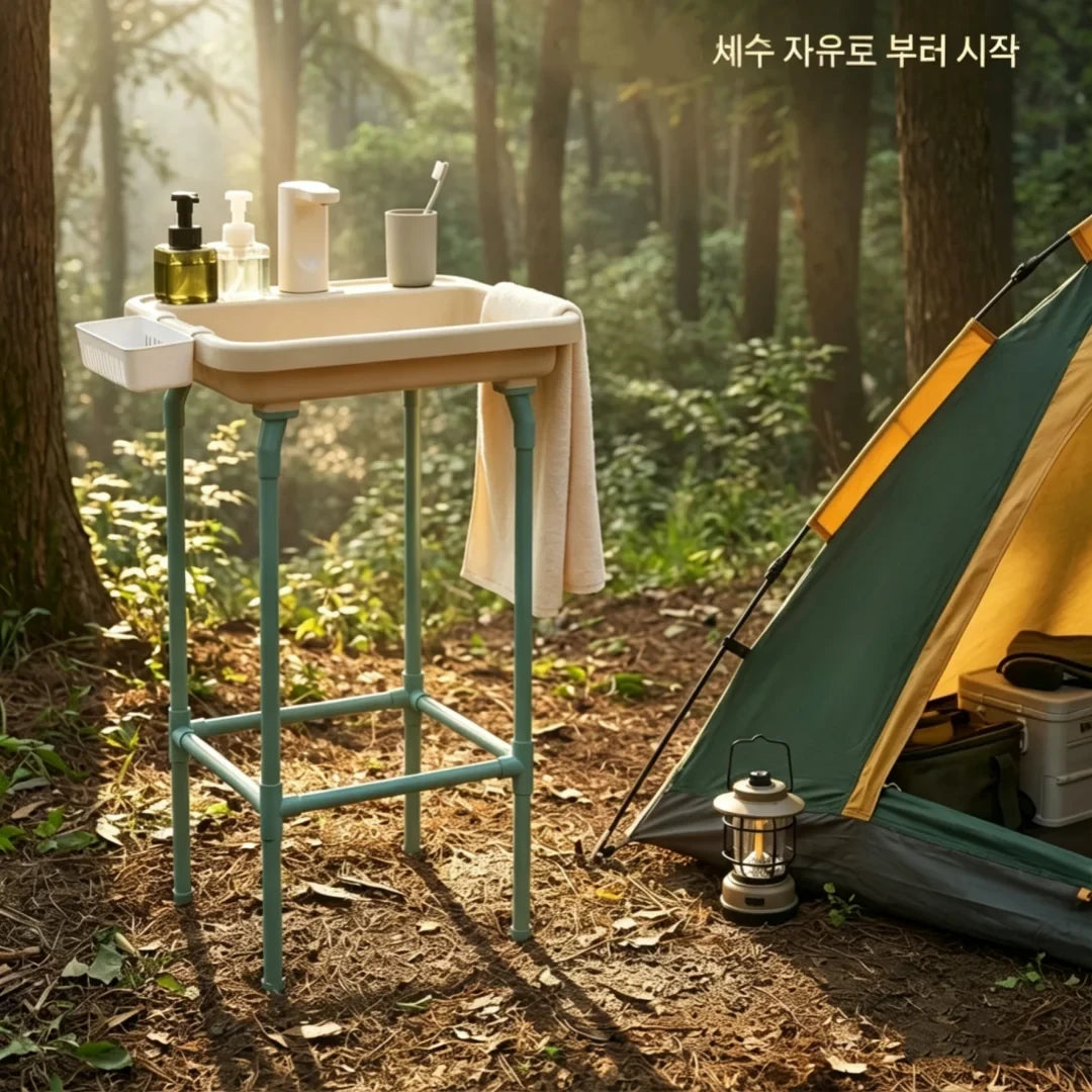 Portable Folding Camping Sink – Outdoor Wash Basin &amp; Water Station | Short &amp; High, Yellow &amp; White