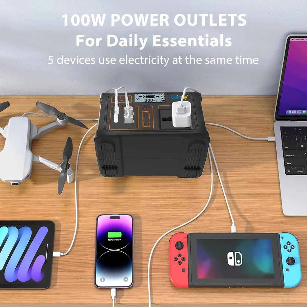 100W Portable Power Station 24000mAh LiFePO4 Charging Station Solar Generator 220V/110V Energy Storage Power Supply for Camping