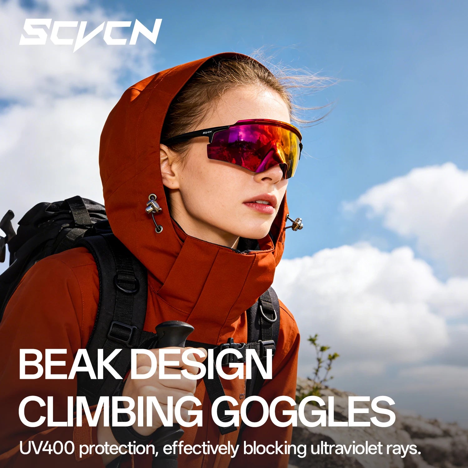 SCVCN Cycling Sunglasses – UV400 Waterproof Photochromic TR-90 Frame 146mm Wide Lens for MTB, Running &amp; Outdoor Sport