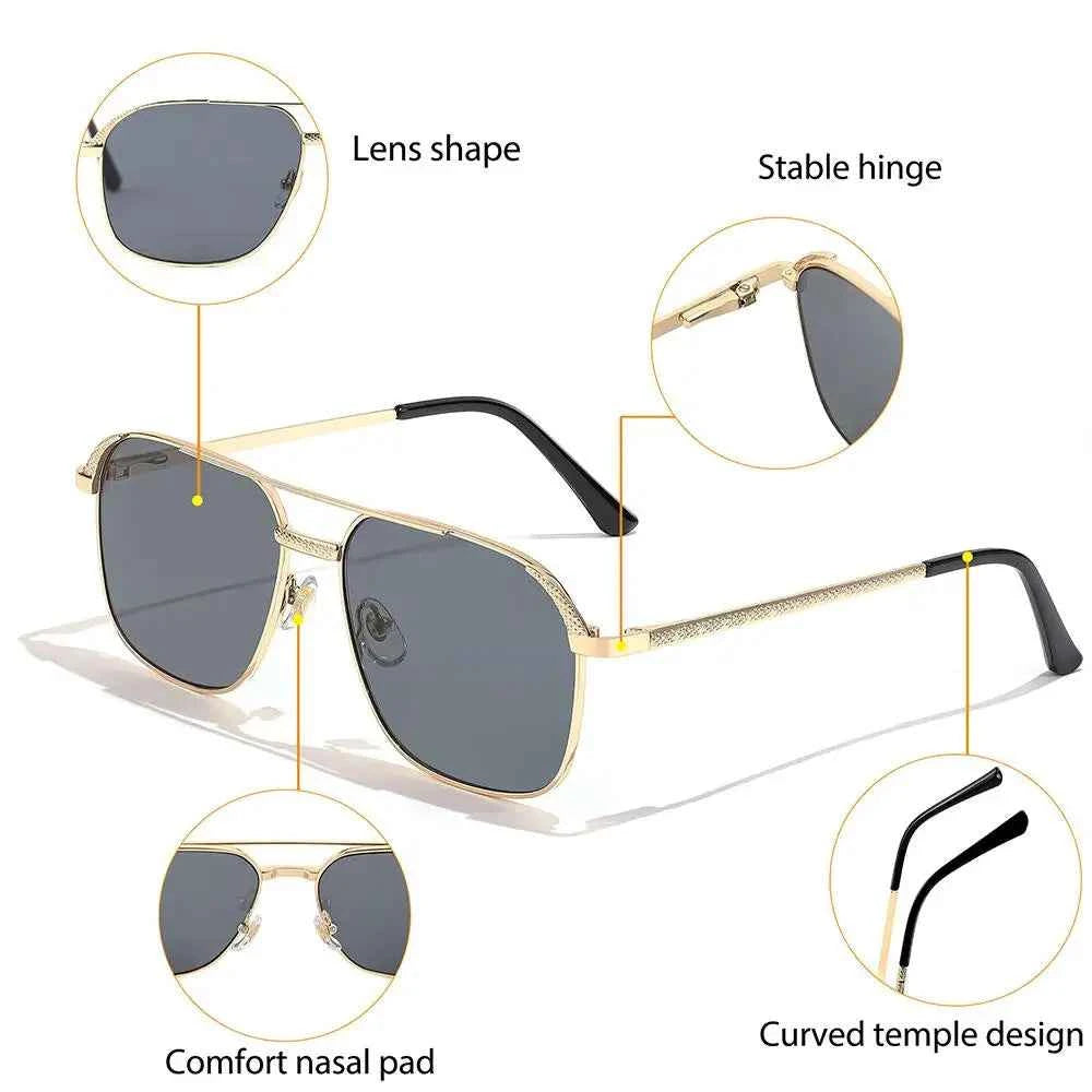 CATERSIDE New Retro Pilot Sunglasses Men Square Frame Suneyeglass Women Flat Top Double Bridges Vacation Beach Eyewear UV400