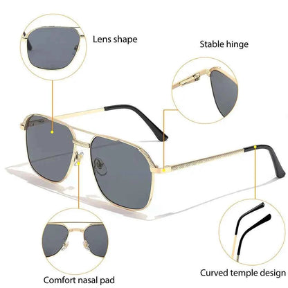 CATERSIDE New Retro Pilot Sunglasses Men Square Frame Suneyeglass Women Flat Top Double Bridges Vacation Beach Eyewear UV400