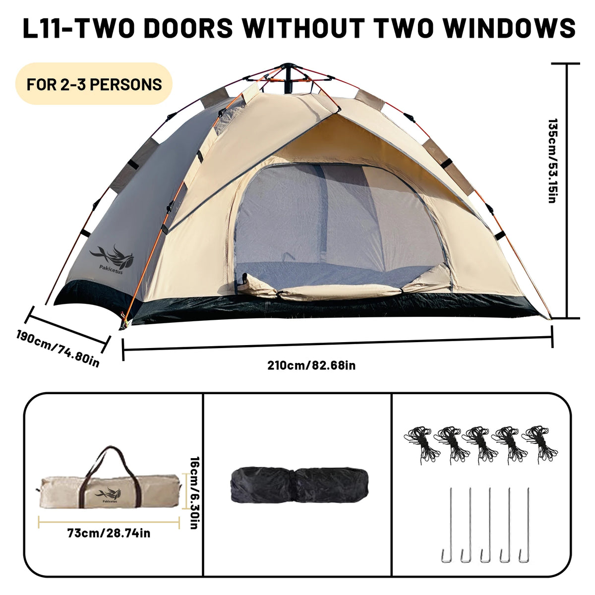 Pakicetus Pop-Up Tent – Instant Setup | Waterproof | Tarp-to-Shelter | Camping, Beach &amp; Fishing | Gold &amp; Gray