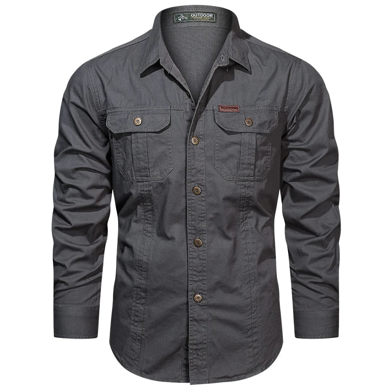 2024 Spring Cotton Cargo Shirt for Men Long Sleeve Multi-Pocket Shirts Outdoor Casual Clothing High Quality Military Overshirt