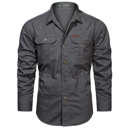 2024 Spring Cotton Cargo Shirt for Men Long Sleeve Multi-Pocket Shirts Outdoor Casual Clothing High Quality Military Overshirt
