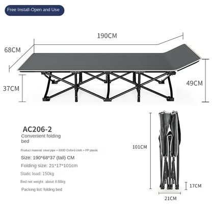 Heavy Duty Folding Camping Cot with Detachable Mattress – 150kg Capacity, No Assembly, All Seasons
