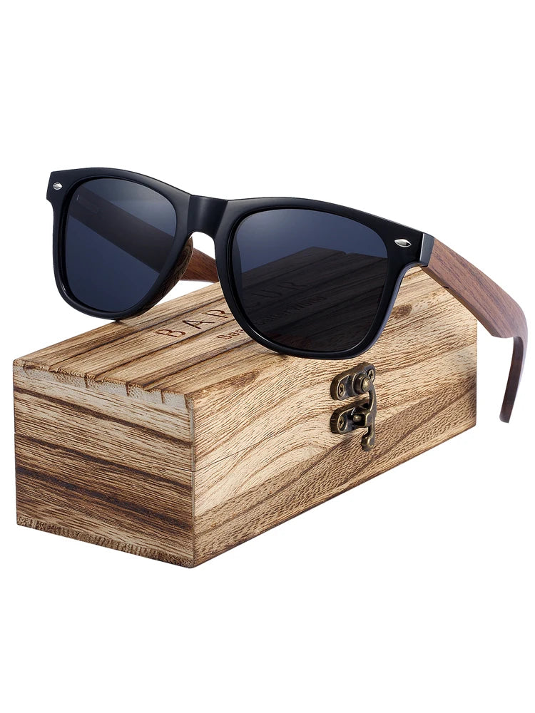 BARCUR Black Walnut Wood Polarized Sunglasses – UV400 Oval Frame, Unisex