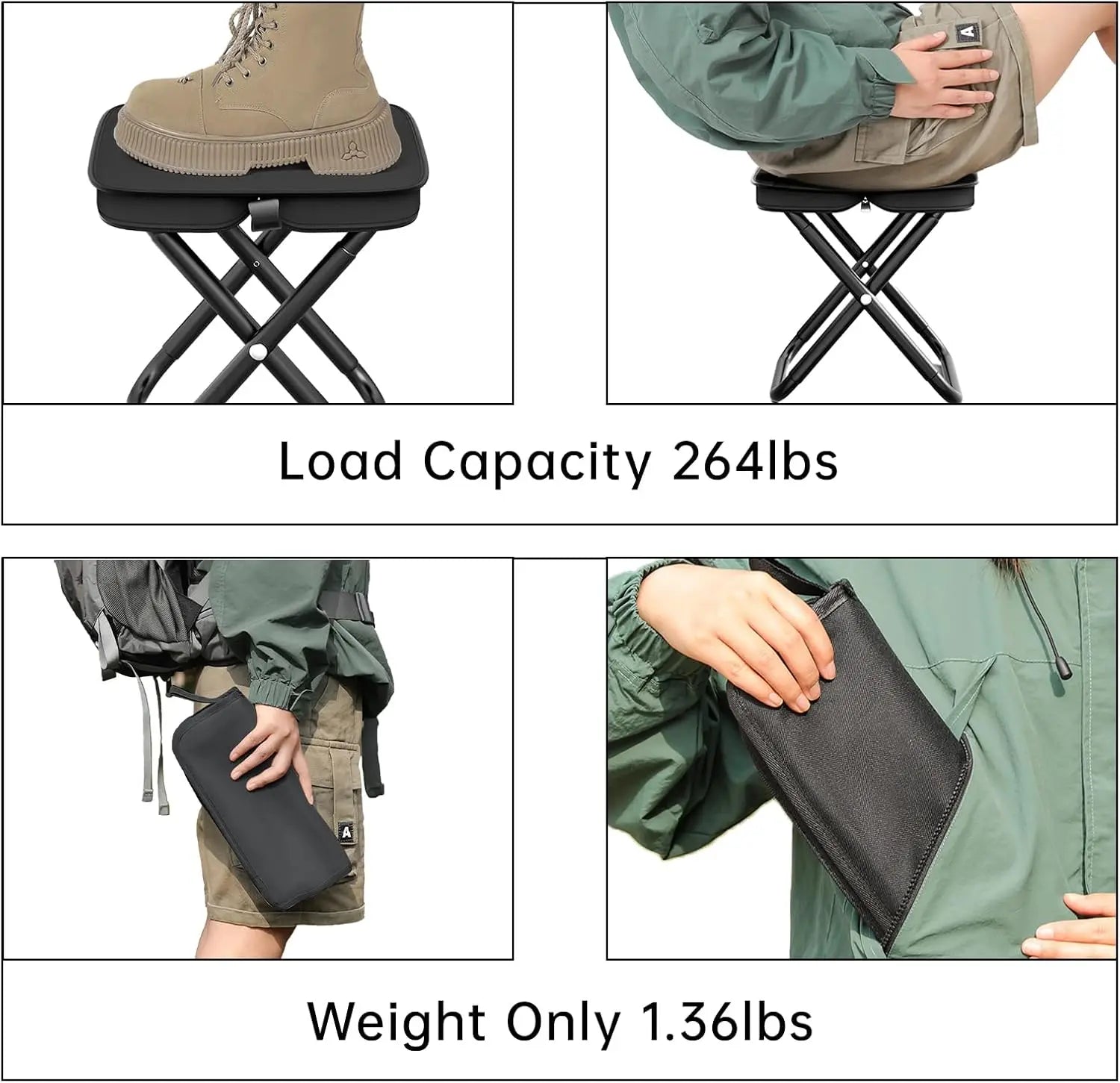 Ultralight Folding Camping Stool – Pocket-Sized 900D Oxford Seat for Fishing, Hiking, Backpacking &amp; Picnic