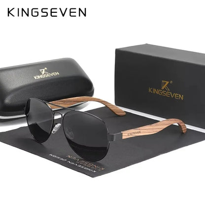 Wood Frame Pilot Polarized Sunglasses UV400 – Leather Case or Wooden Box