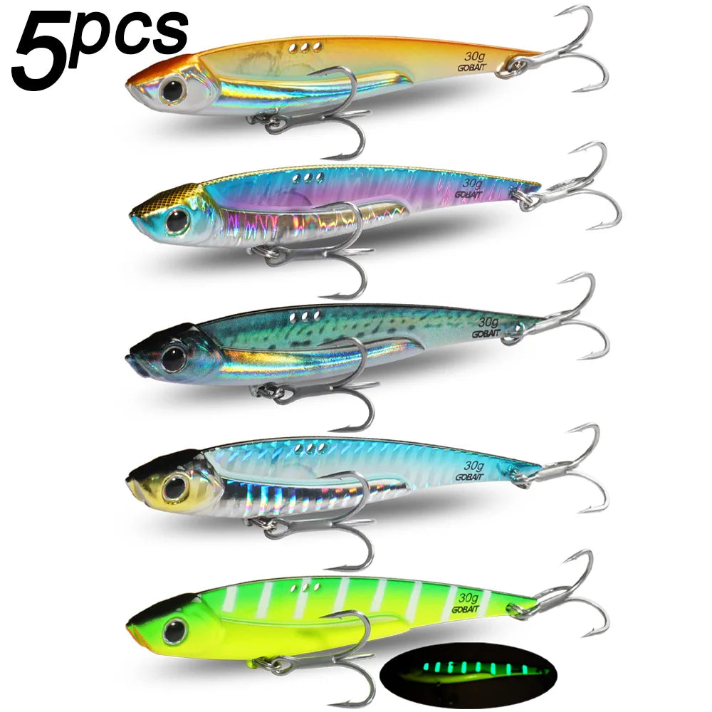 GOBAIT Metal VIB Fishing Lure Kit – 20g, 25g &amp; 30g | Holographic Laser Skin | Treble Hook | Sea, Pike &amp; Bass