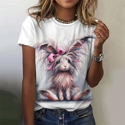 3D Printed Rabbit T Shirt For Women Cute Animal Pattern Short Sleeves Summer Casual Fashion Street O-Neck Tees Oversize T-Shirts