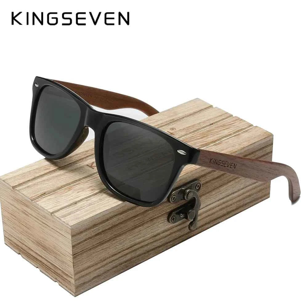 KINGSEVEN W5777 Natural Wood Sunglasses – Polarized Mirror, UV400, Rectangle