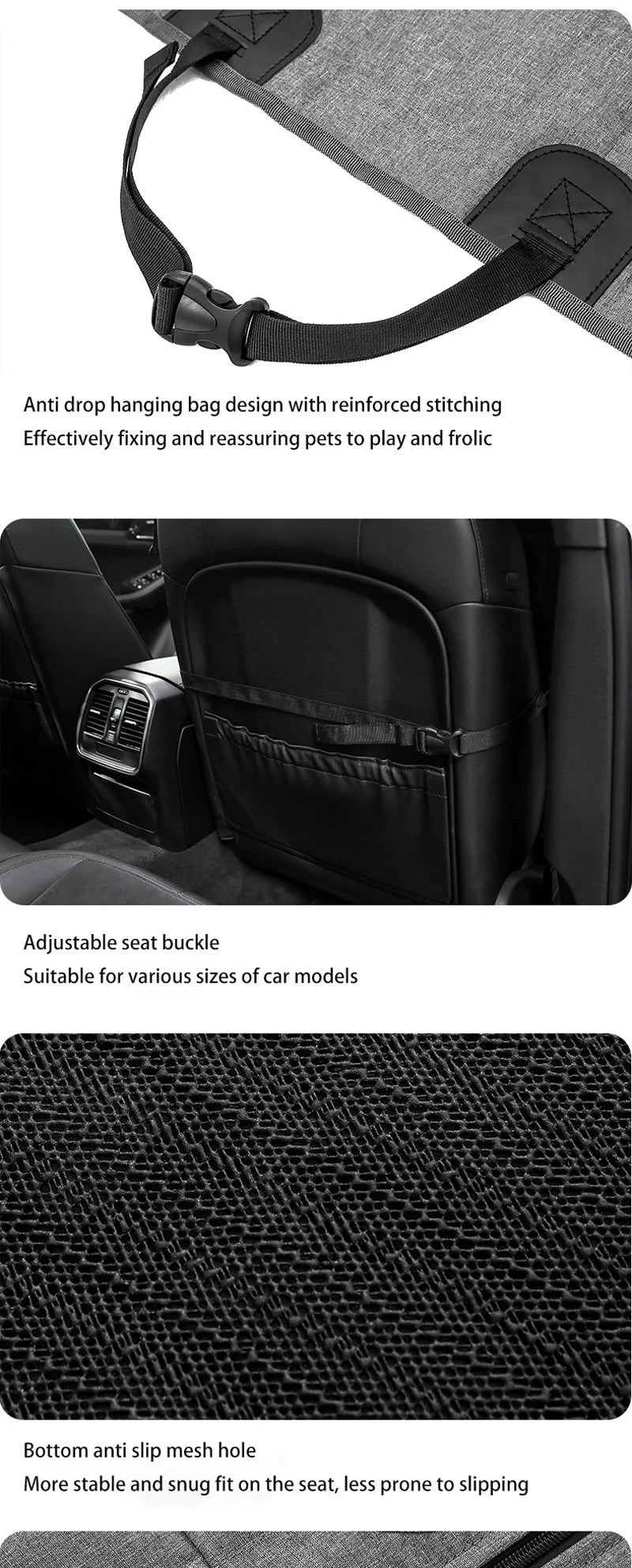 Waterproof Dog Car Seat Cover &amp; Hammock – Plaid Nylon | Breathable | Small, Medium &amp; Large Dogs | Gray &amp; Black