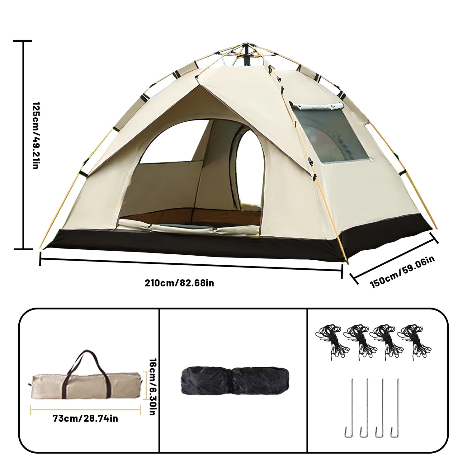 Instant Golden Pop-Up Tent – Portable 3-4 Person Sun &amp; Rain Shelter for Beach &amp; Camping