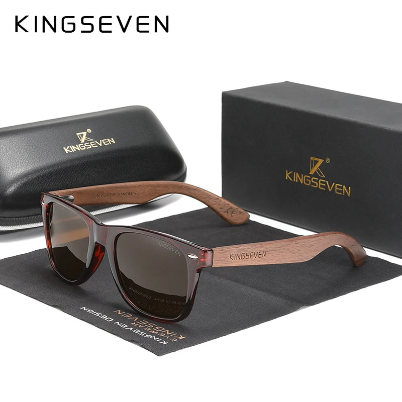 KINGSEVEN W5520 Walnut Wood Polarized Sunglasses – Spliced Frame, Handmade, UV400