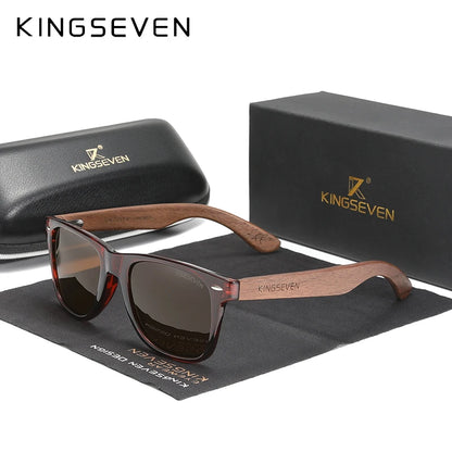 KINGSEVEN W5520 Walnut Wood Polarized Sunglasses – Spliced Frame, Handmade, UV400