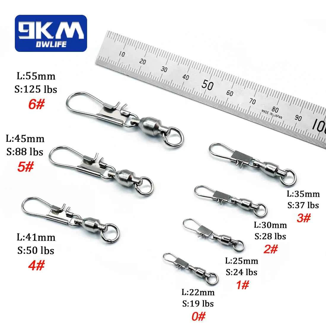Ball Bearing Interlock Snap Swivels – Stainless Steel | Sizes 0–6 | 20–100 Pack