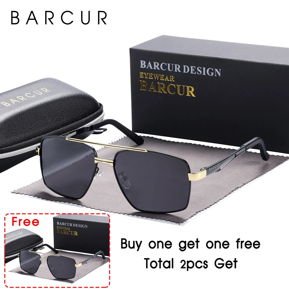 BARCUR BC8035 Polarized Pilot-Square Sunglasses – Stainless Steel, UV400, Unisex