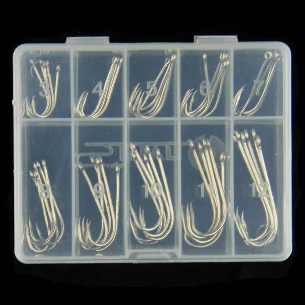 Silver Long Handle Hook Bait Barbs Shank Fishing Hooks Set Silver Metal Bait Holder Sharp Point Corrosion Resistant 50/100pcs