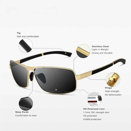 YIMARUILI 2490 Polarized Rectangle Sunglasses – Alloy Frame, UV400, Big Size 149mm