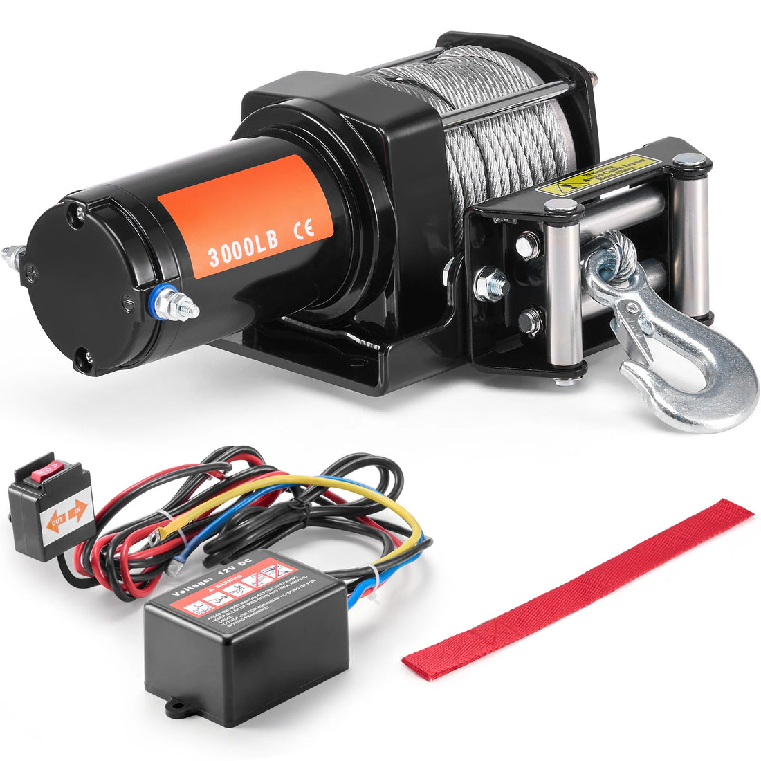 SucceBuy 3000lbs ATV/UTV Electric Winch 12V Steel Rope Winch with 39 ft Cable Roller Wired Remote Control for Towing Off-Road