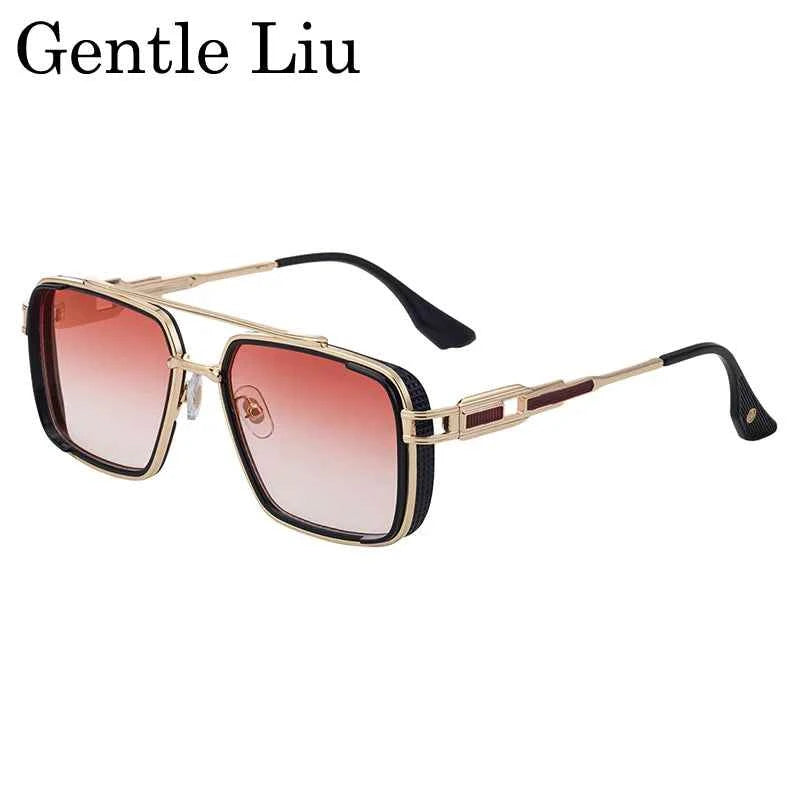 GENTLE LIU WF-5G44 Steampunk Double Beam Square Sunglasses – Alloy Frame, UV400