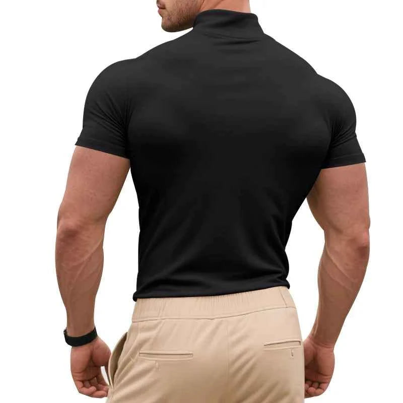 2025 compress sports Men T-shirt quick-dry Half High Collar Short Sleeve Pullover Tops Tight Breathable tops men Running T-shirt