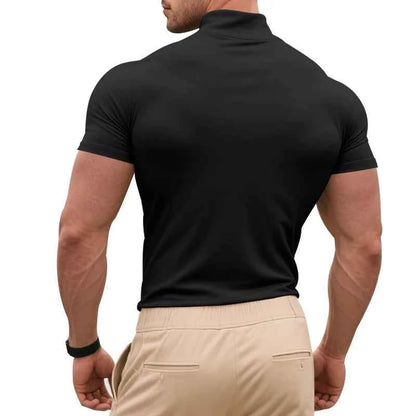 2025 compress sports Men T-shirt quick-dry Half High Collar Short Sleeve Pullover Tops Tight Breathable tops men Running T-shirt